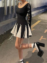 Lace Up High Waist Dress For Women Folds Splice Bodycon Mini Dress Hot Girls Street Slim See Through Dresses Woman Autumn voguable