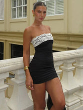 Lace Strapless Sexy Mini Dress For Women Robe Patchwork Off-shoulder Sleeveless Backless High Waist Bodycon Club Dress voguable