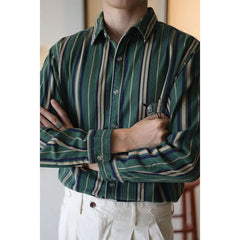 Voguable Men's Square Collar Patchwork Striped Shirts for Spring and Autumn Fashion England Long Sleeve Loose Cardigan Button Casual Tops voguable