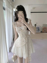 Voguable French Style Elegant Faux Two-piece Dress Fashion Design Party Outfits Summer New Floral Bow Splicing Puffed Waist Dresses voguable