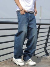 Voguable 1pc Men's American Vintage Washed Distressed Straight Leg Loose Casual Baggy Jeans voguable