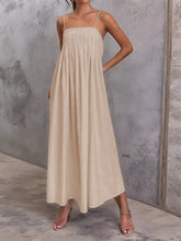 Voguable Casual Solid Color Pleated Strap Dress Leisure Pure Color Gored Skirt Maxi Dress lollapalooza outfit spring outfits voguable