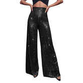 Voguable Women Sequin Flare Pants Sparkly High Waist Wide Leg Bell-bottom Trousers Slim Party Club Shiny Pants Clubwear voguable