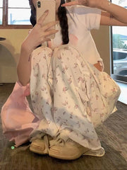 Voguable Women's Flower Print Pants Y2k 2000s Fashion High Waist Baggy Trousers Harajuku Wide Leg Pants 90s Aesthetic Fashion Clothes New voguable