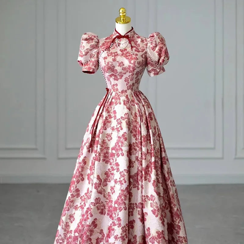 Voguable Bridal Toast Wear Chinese Engagement Luxury Dress Slim Printed Wedding Dress Sweet Temperament Evening Dresses voguable