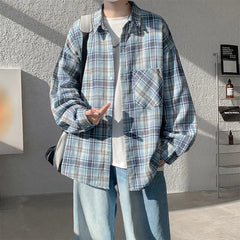 Spring Long Sleeved Shirt Men Retro Plaid Shirt Men Japanese Streetwear Loose Casual Shirt Mens Vintage Shirts Plus Size 5XL voguable