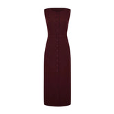 Voguable Elegant Single Breasted Tank Dress Women Belts Sleeveless O-neck Slim Solid Spring Dresses Commute Street Split Lady Robe voguable