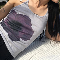 Voguable Vintage Flower Print Halter Top Women Y2K Aesthetic Sleeveless Tops Holiday Party Korean Style Coquette Sexy Camisole voguable