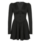 V-Neck Long Sleeve Pleated Party Dress mysite