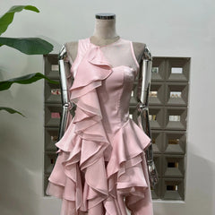 Fashion Black 2 Piece Set Women's Off Shoulder Irregular Top High Wiast Irregular Ribbon Mini Skirt Suit Summer New 3A107 voguable