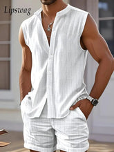 Summer Daily Casual Two Piece Sets For Men Leisure Breathable Sleeveless Vest Shirts And Shorts Outfits Mens Fashion Suits voguable