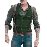 Men's Vests Men Brown Waistcoat Vest Man Steampunk Jacket Striped Tweed V-neck Slim Fit Gilet Wedding Clothing voguable