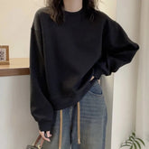 Voguable Solid Color Velvet Thickened Short Round Neck Sweatshirt Women Loose Korean Style Slim Top voguable