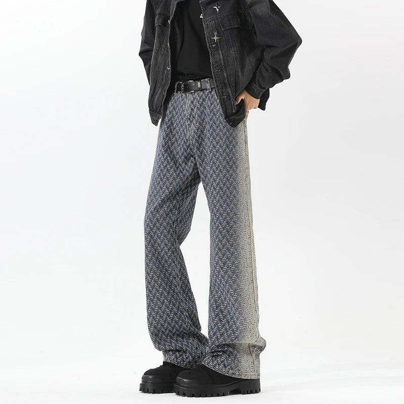 Jeans men New Jacquard Fabric Denim Trousers man Straight Leg Long Pants Autumn Classic Style Casual Jeans for Men Wholesale voguable