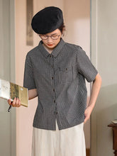 Japan Plaid Shirt Women Vintage Causal Short Sleeve Simple Blouse Preppy Style Retro Loose Female Summer Cute All Match Top voguable