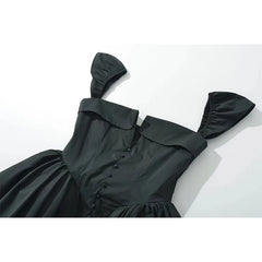 Sexy Women Front Slit Button Chic Fit Slim Black Mini Dresses Cape Short Sleeve Low Waist Elegant Evening Party Dresses