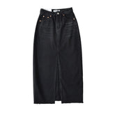 Fall Midi skirts vintage clothes y2k korean style skirts for women blue jeans skirt high waisted denim skirt black front slit Pbong