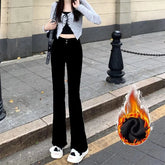 Voguable Plus Fleece Thicken Flare Jeans Women Autumn Winter Solid Color Fashion High Waist Temperament Korean Elastic All-match Trousers voguable
