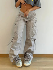 Voguable  Cargos Style Parachute Pants Low Waist Women Joggers Harajuku Pockets Baggy Wide Leg Trousers y2k Streetwear Casual voguable