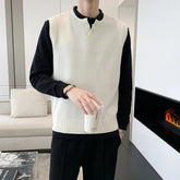 Winter Sweater Vest Men Warm Fashion Slim Fit Sweater Vest Men Korean Casual V-neck Sleeveless Sweater Mens Jumper Clothes voguable
