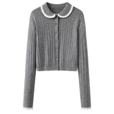 Fashion Top Women New Peter Pan Collar Lace Edge Slim Single Breasted Knitted Cardigan Female 2025 Spring Summer voguable