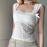 Voguable Hook Floral Lace Double Layer Tank Top Coquette Aesthetic Side Zipper Back Lace-up Cute Corset Fairycore Camis Kawaii voguable