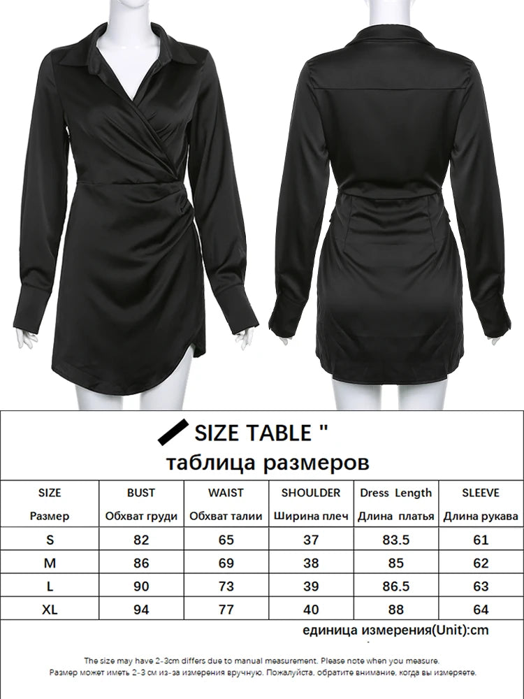 Office Ladies Shirt Dress Elegant Fashion Sexy Slim Deep V-Neck Turn-Down Collar Long Sleeve Mini Dresses For Women voguable