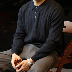 New Japanese Business Men Polo Sweater Light Luxury Knit Slim-fit Long Sleeve Pullover Premium Solid Color Basic Knitwear M-3XL voguable