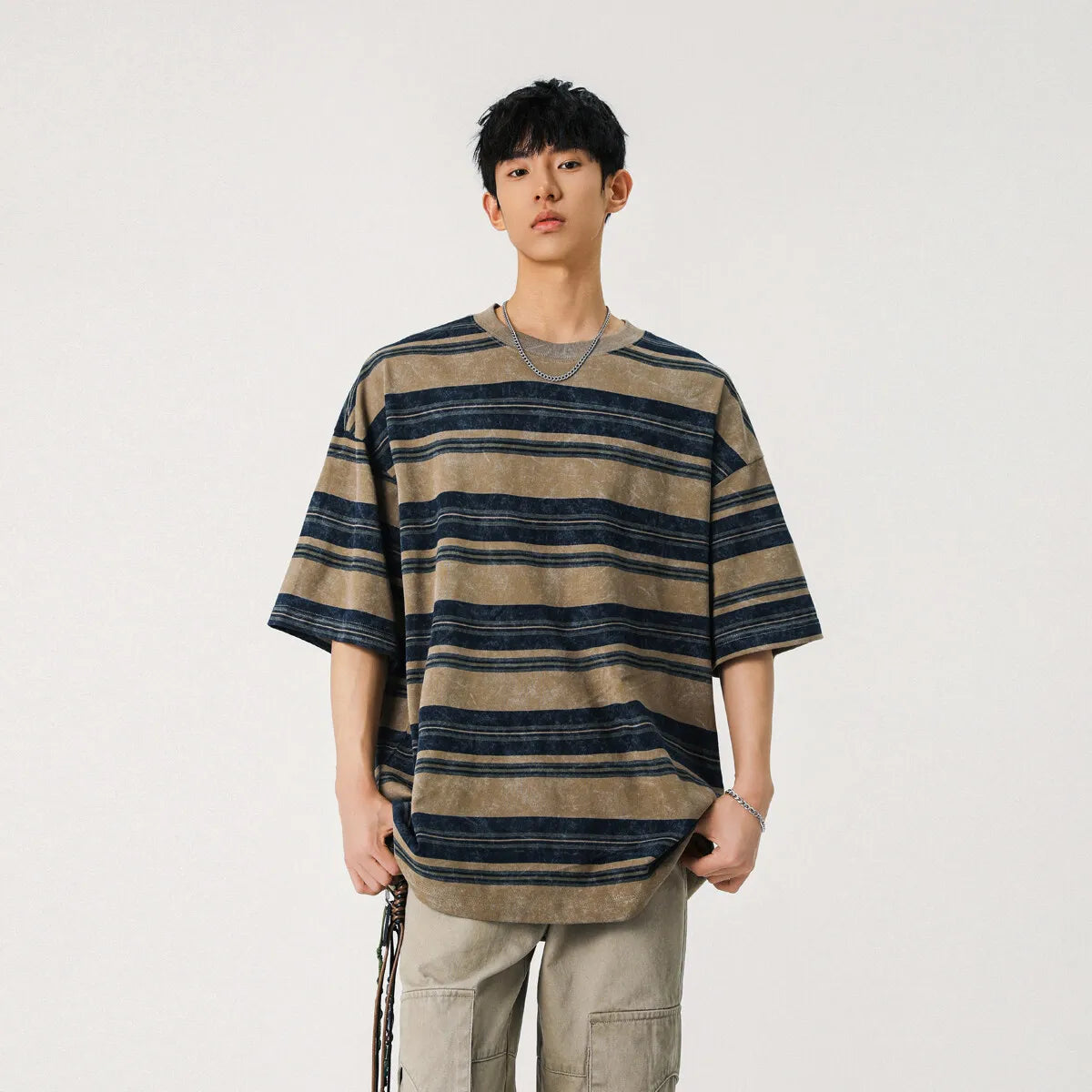 Mens Striped Short Sleeve Tshirt Cotton Loose Fit Breathable Summer Casual Tee Moisture Wicking Soft Comfort Relaxed Fit voguable