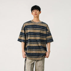 Mens Striped Short Sleeve Tshirt Cotton Loose Fit Breathable Summer Casual Tee Moisture Wicking Soft Comfort Relaxed Fit voguable