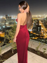 Halter Backless Sexy Maxi Dress For Women Gown Fashion Lace-up Deep V Neck Sleeveless Bodycon Split Long Dress Elegant voguable