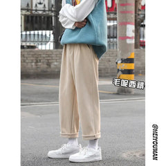 Winter Thick Woolen Pants Men Warm Fashion Casual Straight Pants Men Korean Loose Wide Leg Pants Mens Thicken Suit Trousers voguable