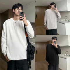 Warm Henry Collar Long Sleeve T shirt For Men Spring Autumn Casual Mens T-shirts Unisex Tee Tops Classic Clothes Men's T-Shirts voguable