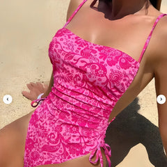 Voguable Floral String One Piece Swimsuit Backless Sexy Swimwear Women Bathing Suit Female Swimming Summer Beachwear Bodysuit voguable