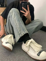 Blue Jeans for Men Washed Simple Fashion Vintage Straight Trousers High Street Personality Handsome Ulzzang Pantalones Hombre voguable