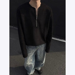 New Men Slim Fit Half Zip Solid Color Round Neck Long Sleeve Tshirt Spring Base shirt Casual Streetwear Hot Sale Trend T shirt voguable