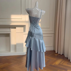 Fashion Folds Slim Dress Women's Irregular Ruffled Edge Waist Cinching Suspender Dresses 2025 Summer New Tide 3QW1329 voguable