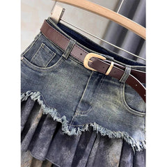 Spliced denim Skirt for Women New Age-reducing Versatile and Fashionable High-waisted Slimming A-line Short Skirt Trendy voguable