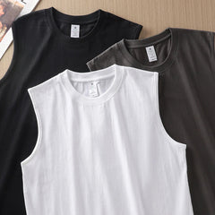 2pcs Solid Color Cotton Vest Men's White O-Neck Loose Sleeveless T-shirt Basic Models All-match Sports Running Tank Tops voguable