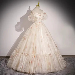 Champagne Off Shouder Strapless Elegant Evening Dress Fairy Sweet Stage Performance Princess Long Wedding Dresses for Women voguable