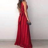 Voguable Women Off The Shoulder Dress Summer Print Hanging Neck Style Waist Slim Strap Sexy V-Neck High Waist Maxi Long Skirt voguable