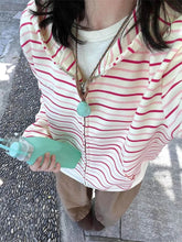 Vintage Striped Zip Up Hoodies Women Korean Style Oversized Casual Sweatshirts Harajuku Fashion Cardigan Streetwear voguable