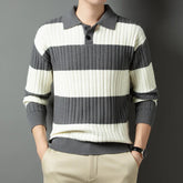 Voguable Polo Shirt Luxury Men's Pullover Sweater Fashion Thick Warm Sweater Striped Casual T-shirt Men's Top Loose Knitwear voguable