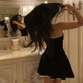 Black Strapless Christmas Dress Sexy A Line Vintage Velvet Party Mini Dresses Elegant Women Dresses voguable
