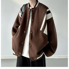Preppy Coat American Retro Contrasting Baseball Uniform Jacket Men's Autumn Winter Style Trendy Niche High-end O-neck Jacket voguable