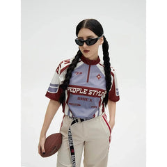 Unisex Cycling Elements Color Blocking T-shirt Men's Women's Sporty Breathable Slim Fit American Style Fashion Printed Top voguable