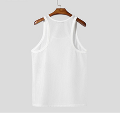 Men Tank Tops Solid Color O-neck Sleeveless Mesh Male Vests Summer Streetwear Transparent Hollow Out Men Clothing voguable