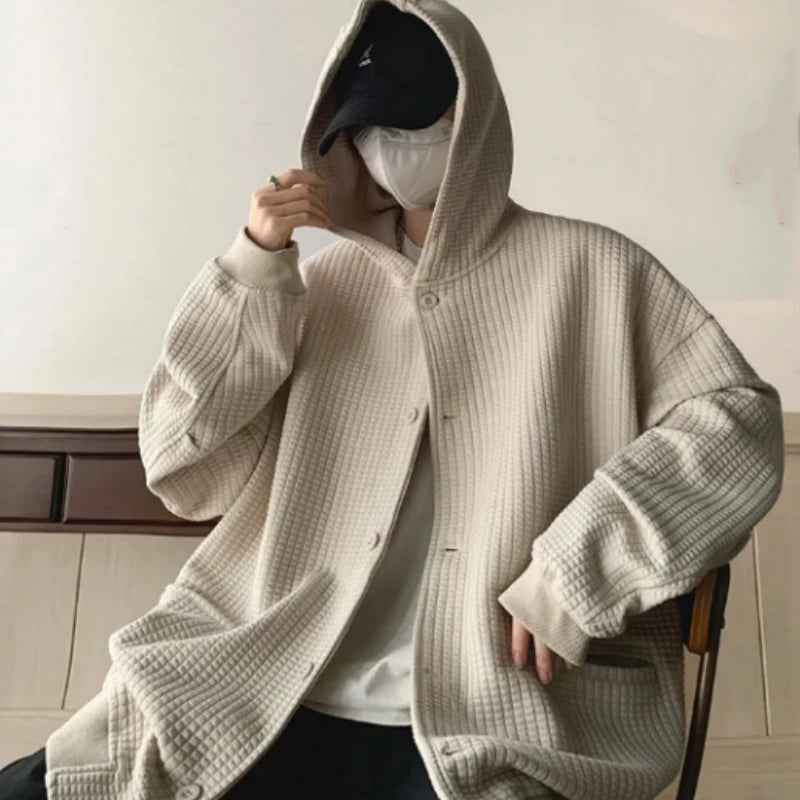 Voguable High Quality Men's Waffle Sweatshirt Korea Version Hooded Couple Coat Ins Hop Thickened Harajuku Men Women Jacket Oversize M-3XL voguable