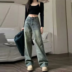 Vintage High-waisted Slimming Jeans American Style Casual Bell Bottoms Versatile Straight-leg Long Pants For Women voguable