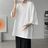 Mens V Neck Loose Fit Tshirt Summer Fashion Comfort Breathable Casual Streetwear Trendy Tee Lightweight Premium Fabric Crew Neck voguable